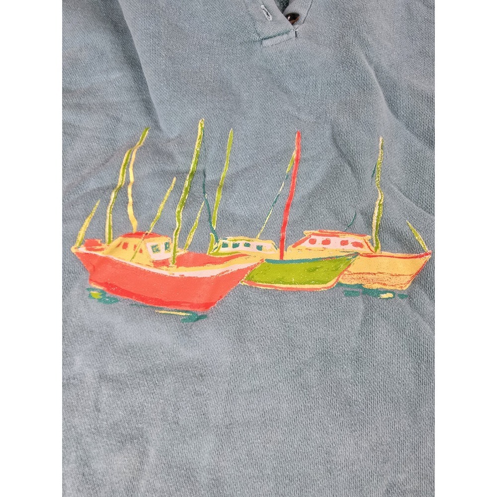 Vtg 90s Island Sailboats Sweatshirt Hoodie Pullover Nautical Ocean Fishing Boat
